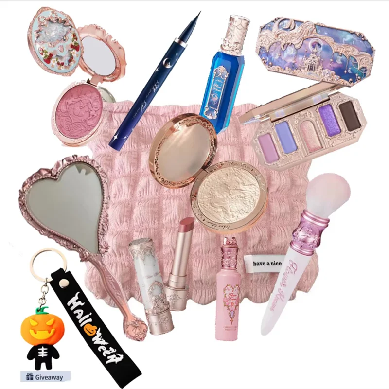 Flower Knows Makeup - Set completo de sombras de ojos Moonlit Mermaid, rubor mate y brillo de labios, neceser Flowerknows para mujer