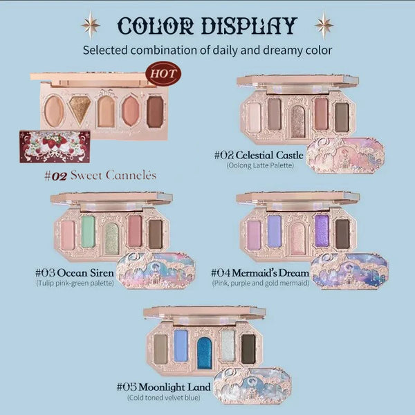 Flower Knows Makeup - Set completo de sombras de ojos Moonlit Mermaid, rubor mate y brillo de labios, neceser Flowerknows para mujer