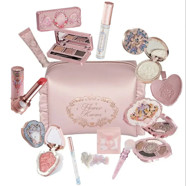 Flower Knows Makeup - Set completo de sombras de ojos Moonlit Mermaid, rubor mate y brillo de labios, neceser Flowerknows para mujer